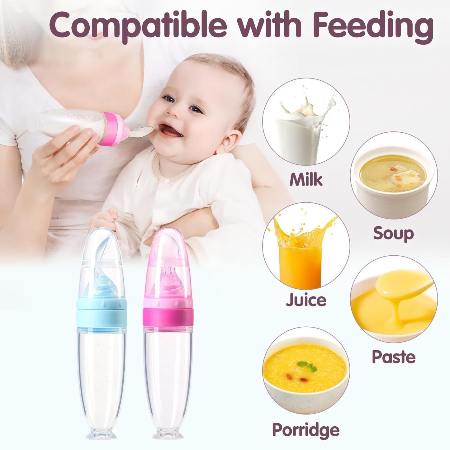 👶🍼 Feeding Spoon with Bottle | Soft Silicone Baby Spoon – Easy, Mess-Free Feeding! ✨