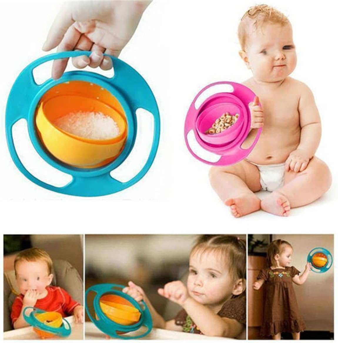 🍼✨ 360° Magic Spill-Proof Rotating Baby Bowl | Universal No-Spill Feeding Dish with Lid 🍽️👶