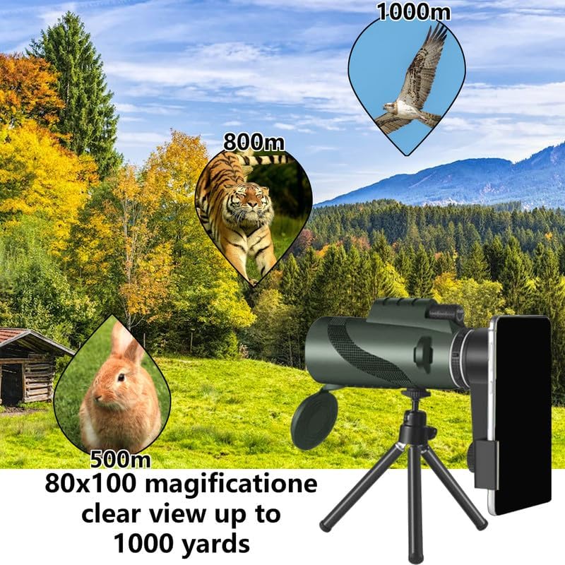 π 80X100 HD Monocular Telescope π±β¨ | High Power Zoom with Smartphone Holder & Tripod | Compact & Clear for Outdoor Adventures! ποΈπ·