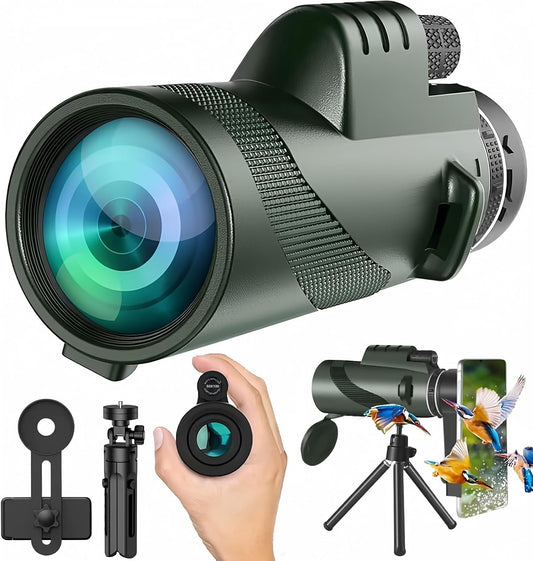 🔭 80X100 HD Monocular Telescope 📱✨ | High Power Zoom with Smartphone Holder & Tripod | Compact & Clear for Outdoor Adventures! 🏞️📷