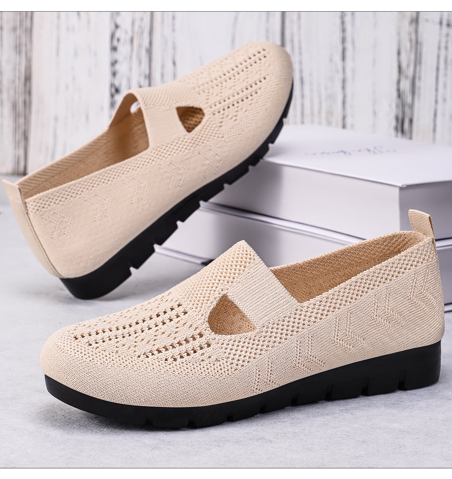 Women's spring and autumn slip-on low-cut mesh shoes