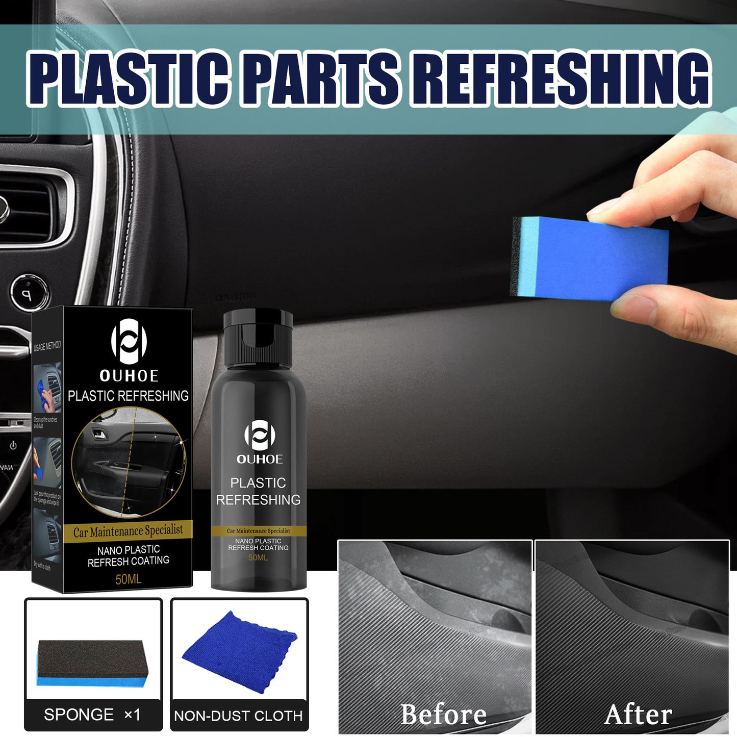 ✨ Car Plastic Revitalizing Coating 🚗 | Nano Refurbish Agent for Faded Trim & Plastic Parts 💥