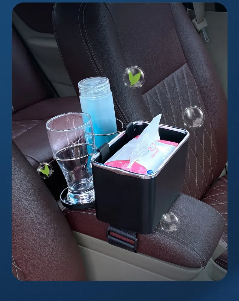 π Car Armrest Storage Box with Dual Cup Holders π₯€π§» | Multifunctional Console Side Organizer with Tissue Holder