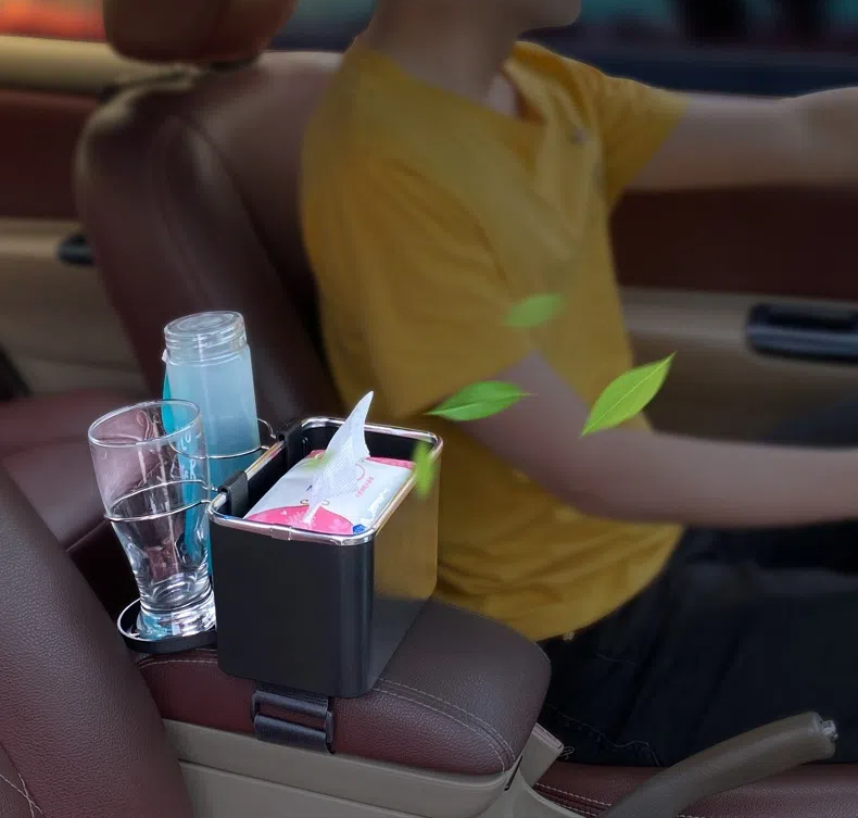π Car Armrest Storage Box with Dual Cup Holders π₯€π§» | Multifunctional Console Side Organizer with Tissue Holder