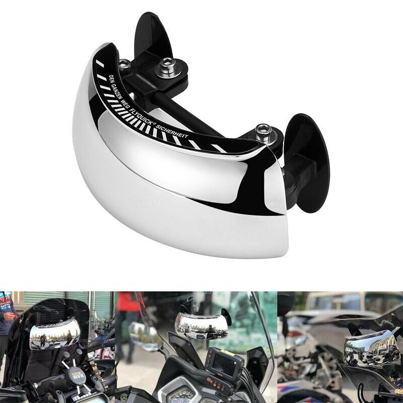 🪞 180° Ultra-Wide Chrome Motorcycle Rearview Mirror | Universal Center Mount Convex Windshield Mirror 🏍️✨