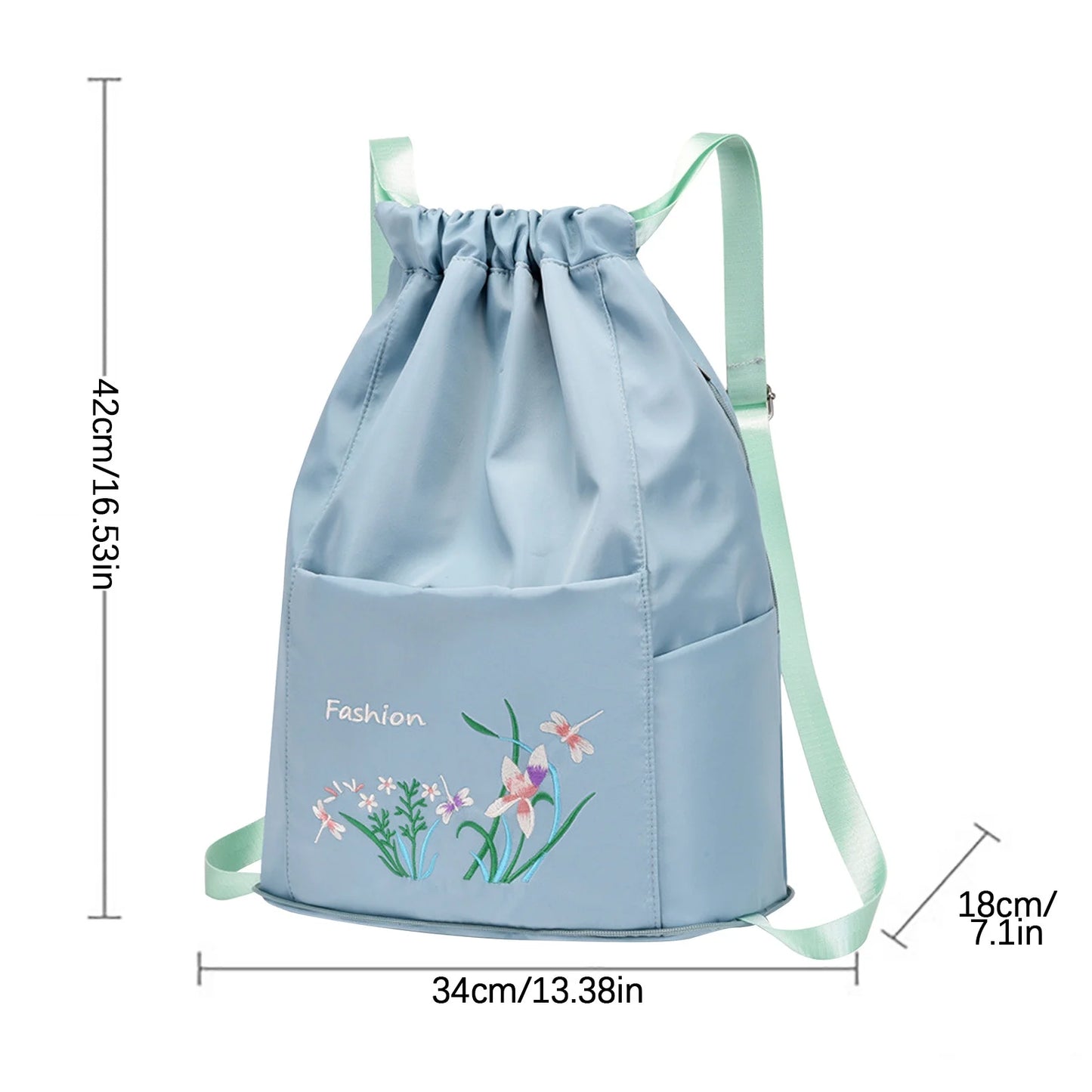 🎒 Foldable Embroidery Drawstring Backpack 🌸 | Large Capacity Travel Bag for Women 🧳✨