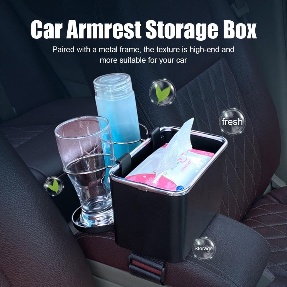 🚗 Car Armrest Storage Box with Dual Cup Holders 🥤🧻 | Multifunctional Console Side Organizer with Tissue Holder