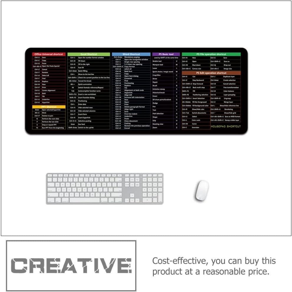 ⌨️ Extended Large Shortcut Key Mouse Pad 🎮🖱️ | Oversized Desk Mat for Gamers, Designers & Office Pros