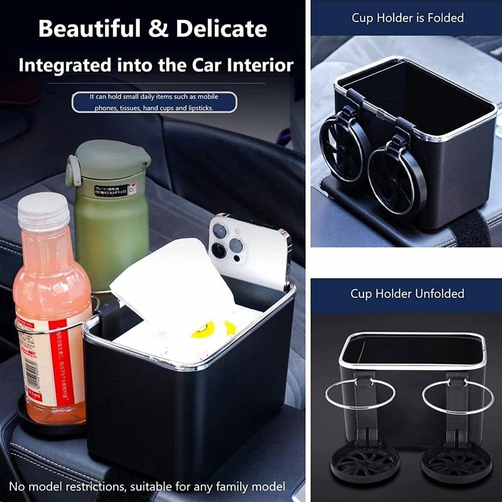 🚗 Car Armrest Storage Box with Dual Cup Holders 🥤🧻 | Multifunctional Console Side Organizer with Tissue Holder