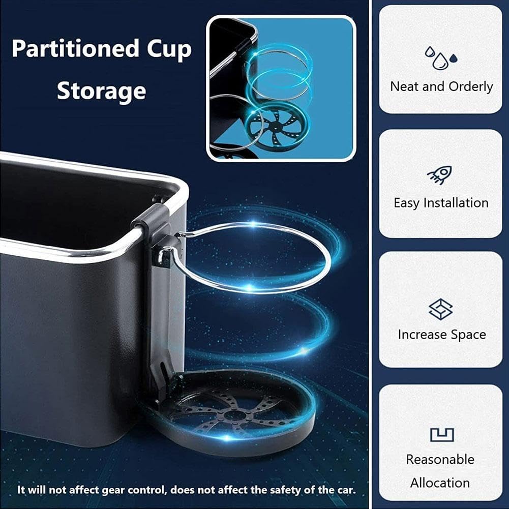 🚗 Car Armrest Storage Box with Dual Cup Holders 🥤🧻 | Multifunctional Console Side Organizer with Tissue Holder