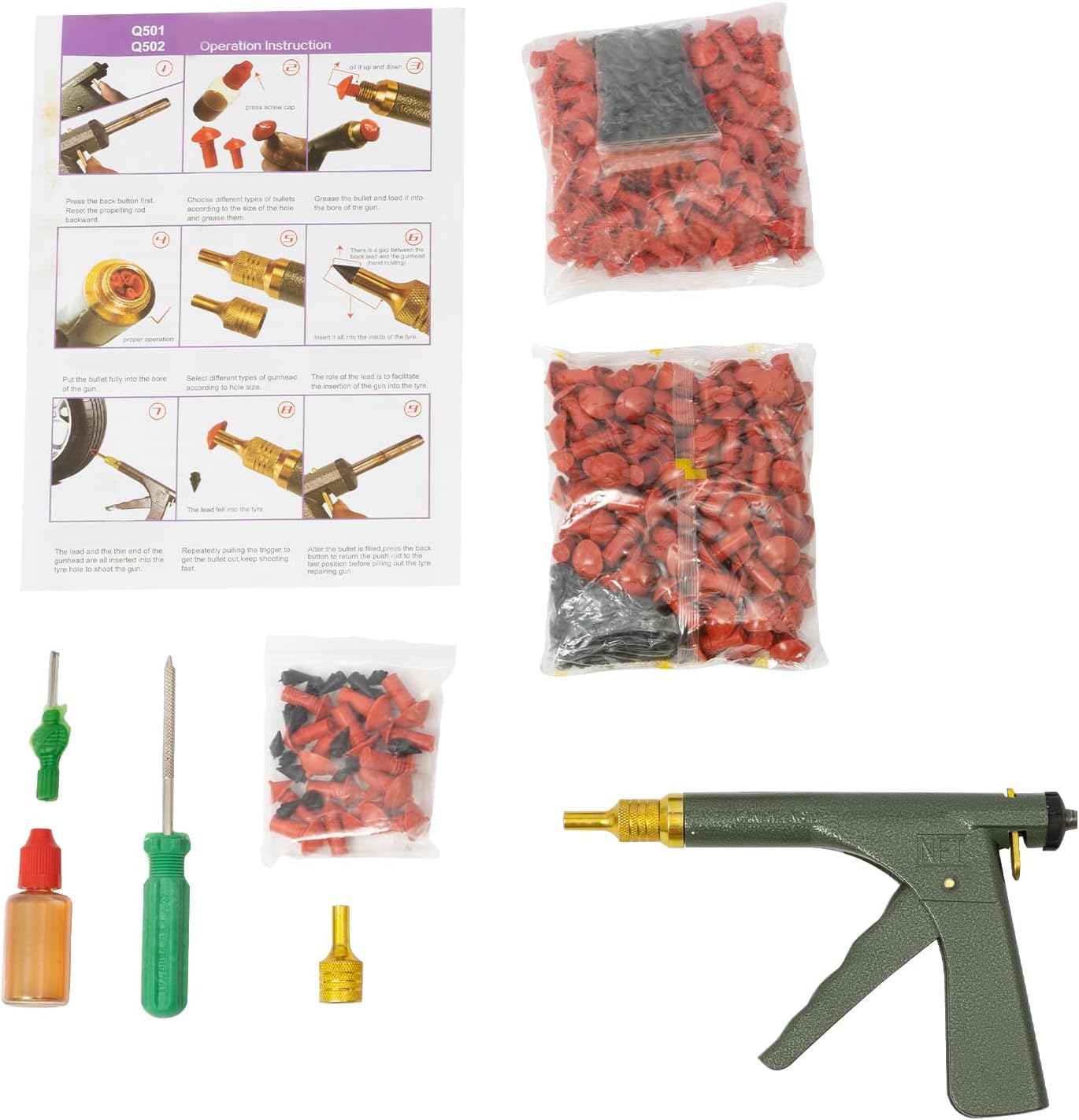 🔧 Mushroom Head Tire Repair Gun Kit | Tubeless Tire Puncture & Leak Fix Tool for Cars & Bikes 🛞💥