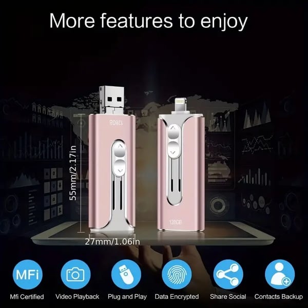 💖🔥32GB~2TB Micro USB + 8 Pin + USB 3.0 4 in 1 Mobile Phone Computer U-Disk