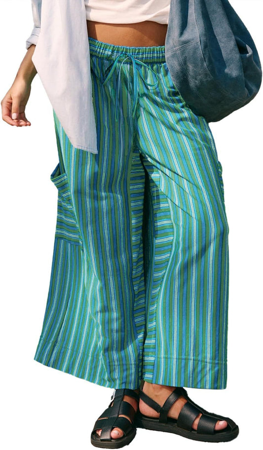 👖✨ Women's Striped High Waist Stretch Straight Wide Leg Pants – Effortless Style & Comfort! 🌟