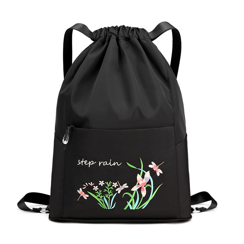 🎒 Foldable Embroidery Drawstring Backpack 🌸 | Large Capacity Travel Bag for Women 🧳✨