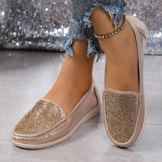 Stylish Rhinestone Embellished Flat Loafers