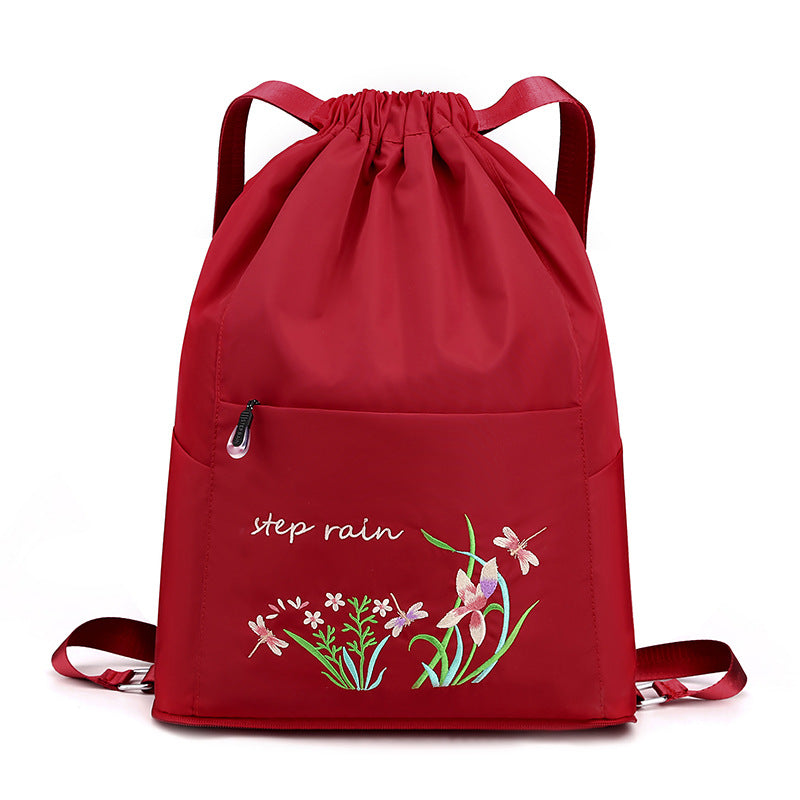 🎒 Foldable Embroidery Drawstring Backpack 🌸 | Large Capacity Travel Bag for Women 🧳✨