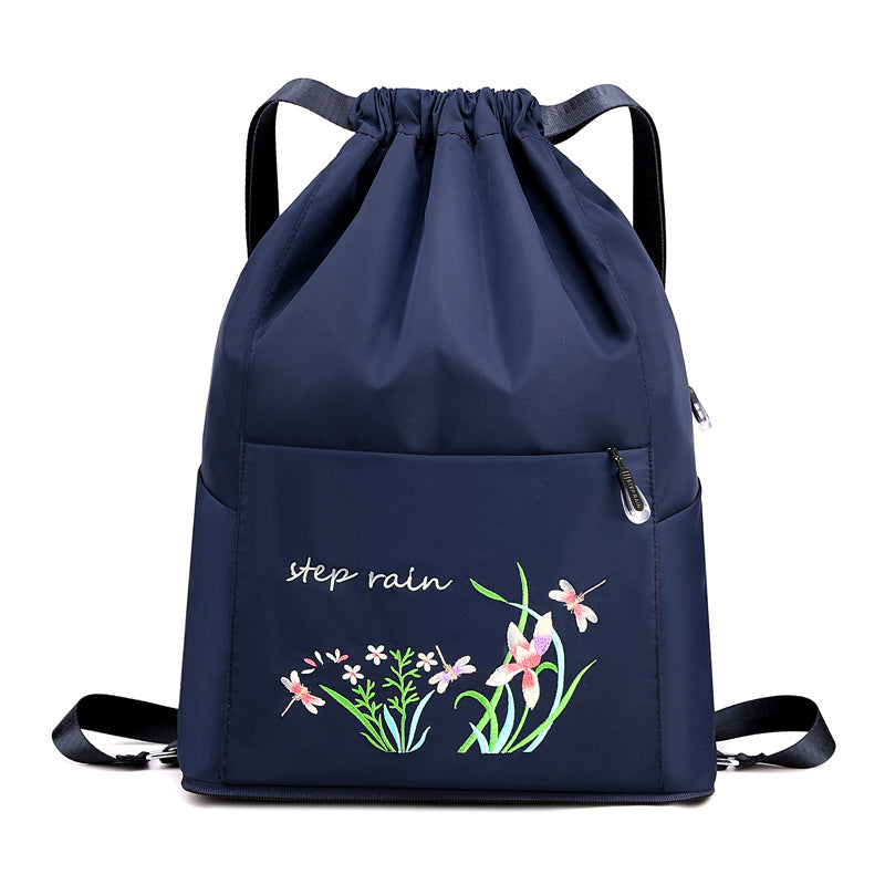 🎒 Foldable Embroidery Drawstring Backpack 🌸 | Large Capacity Travel Bag for Women 🧳✨
