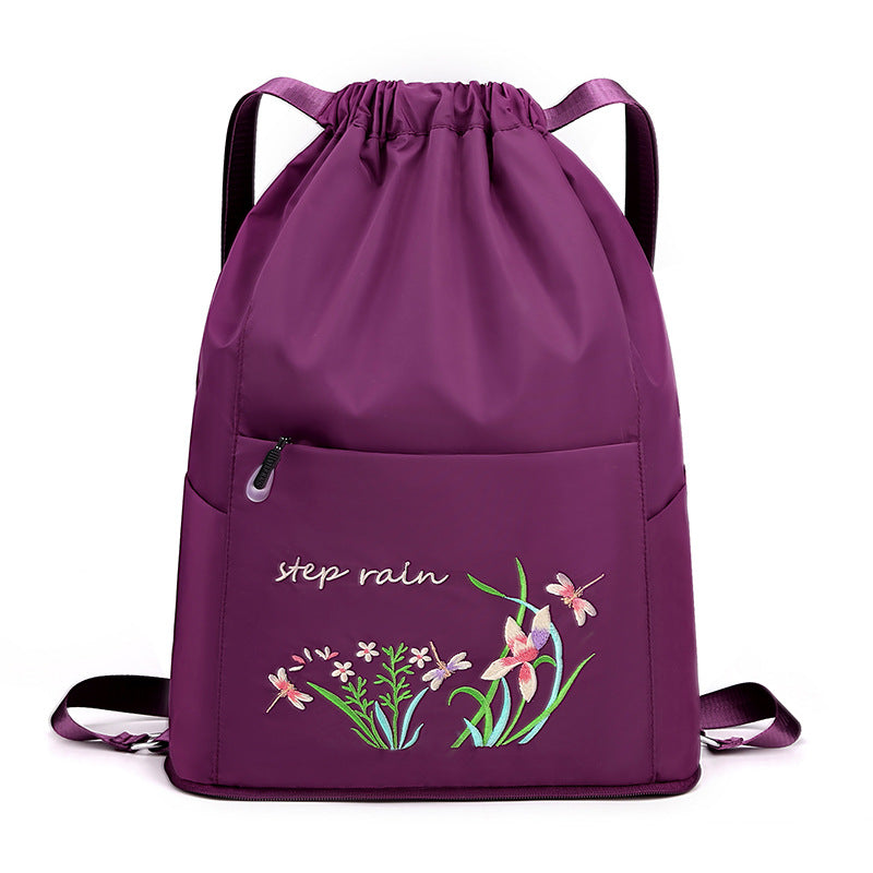 🎒 Foldable Embroidery Drawstring Backpack 🌸 | Large Capacity Travel Bag for Women 🧳✨
