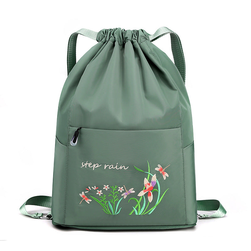 🎒 Foldable Embroidery Drawstring Backpack 🌸 | Large Capacity Travel Bag for Women 🧳✨