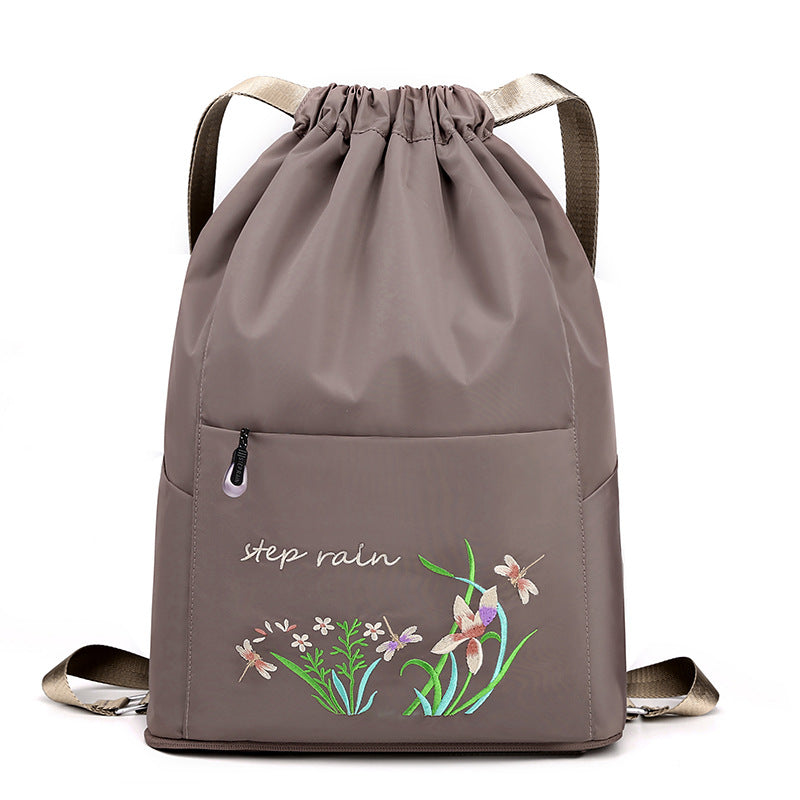 🎒 Foldable Embroidery Drawstring Backpack 🌸 | Large Capacity Travel Bag for Women 🧳✨