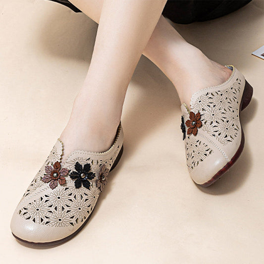 ✨Floral Design Elegant PU Leather Slide Sandals ☁️💛