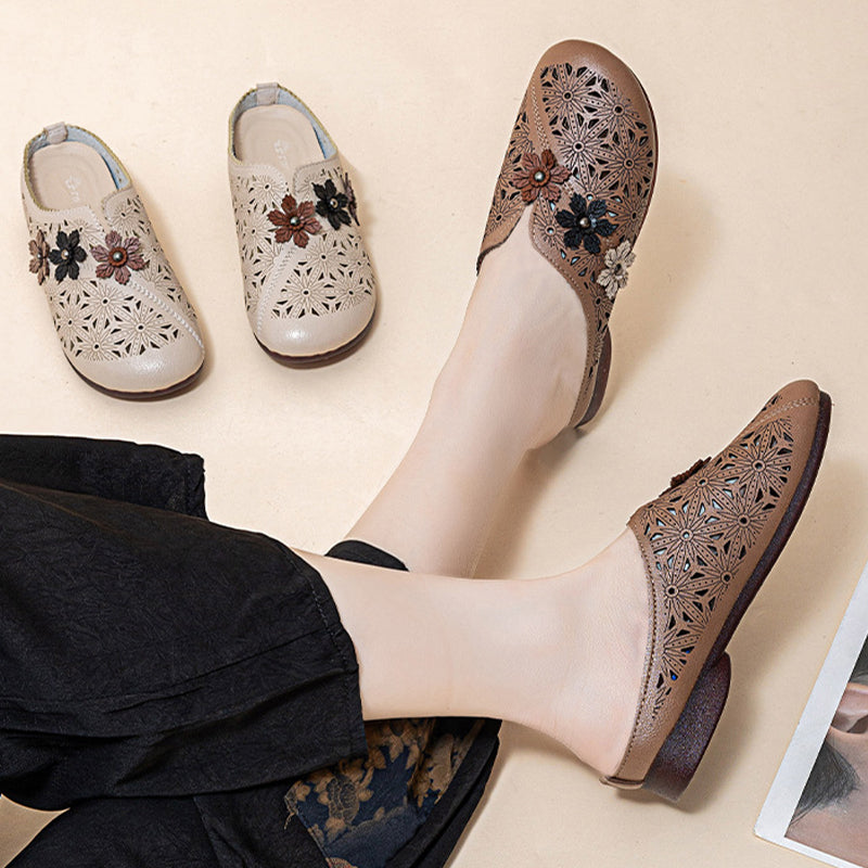 ✨Floral Design Elegant PU Leather Slide Sandals ☁️💛