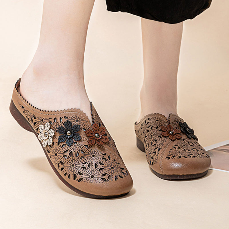 ✨Floral Design Elegant PU Leather Slide Sandals ☁️💛