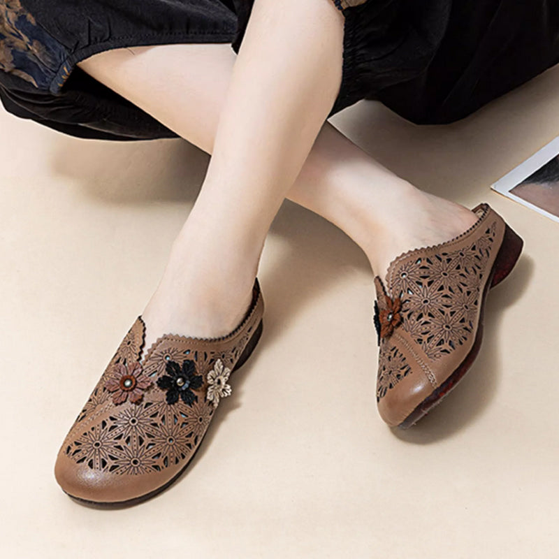 ✨Floral Design Elegant PU Leather Slide Sandals ☁️💛