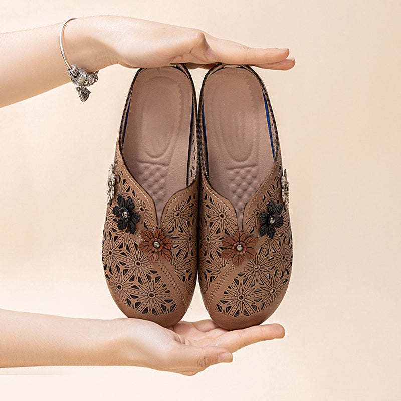 ✨Floral Design Elegant PU Leather Slide Sandals ☁️💛