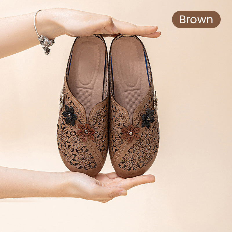 ✨Floral Design Elegant PU Leather Slide Sandals ☁️💛