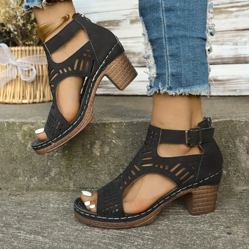 ✨Versatile Hollow Out Mid Heel Open Toe Sandals（49% OFF）👡