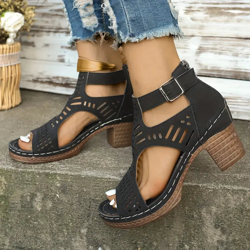 ✨Versatile Hollow Out Mid Heel Open Toe Sandals（49% OFF）👡