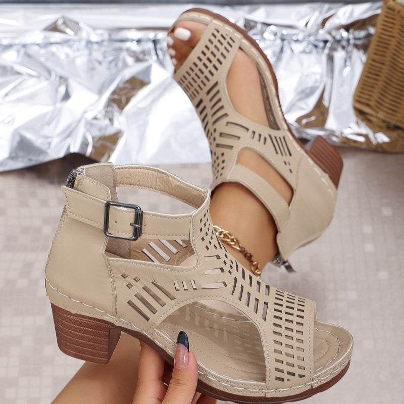 ✨Versatile Hollow Out Mid Heel Open Toe Sandals（49% OFF）👡